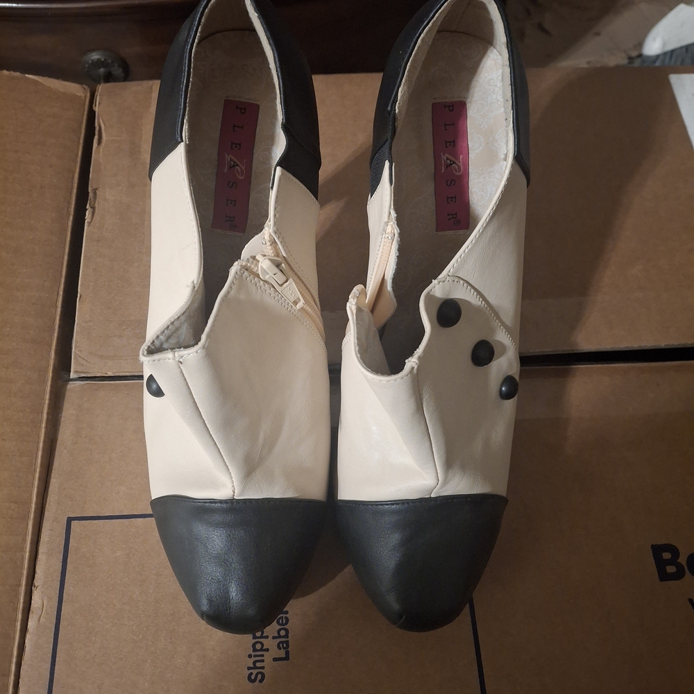 Pleaser Black and Cream Heels